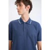 Defacto D7932 İndigo Regular Fit Kısa Kollu Waffle Polo Tişört