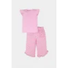 Defacto E7798 Pembe Kız Bebek Krinkıl Viskon 2li Takım Kısa Kollu Tişört Beli Lastikli Çiçekli Pantolon