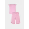 Defacto E7798 Pembe Kız Bebek Krinkıl Viskon 2li Takım Kısa Kollu Tişört Beli Lastikli Çiçekli Pantolon