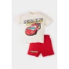 Defacto E6919 Ekru Erkek Bebek Cars 2li Takım Kısa Kollu Tişört Beli Lastikli Şort