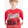 Defacto E4837 Kırmızı Erkek Çocuk NBA Miami Heat Bisiklet Yaka Kısa Kollu Tişört