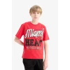 Defacto E4837 Kırmızı Erkek Çocuk NBA Miami Heat Bisiklet Yaka Kısa Kollu Tişört
