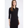 Defacto E2245 Siyah Bodycon Vücudu Saran Polo Yaka Basic Düz Fitilli Kaşkorse Yarım Kollu Midi Elbise