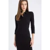 Defacto E2245 Siyah Bodycon Vücudu Saran Polo Yaka Basic Düz Fitilli Kaşkorse Yarım Kollu Midi Elbise