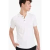 Defacto T5259 Beyaz Slim Fit Dar Kesim Kısa Kollu Dokulu Basic Düz Polo Tişört