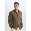 Defacto D7246 Haki Modern Fit Polo Yaka Dokuma Uzun Kollu Gömlek
