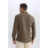 Defacto D7246 Haki Modern Fit Polo Yaka Dokuma Uzun Kollu Gömlek