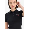 Defacto D1095 Siyah Coool Fitted Polo Yaka Baskılı Ribana Kısa Kollu Siyah Tişört
