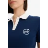 Defacto E7838 Lacivert Coool Fitted Polo Yaka Baskılı Ribana Kısa Kollu Tişört