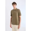 Defacto C1293 Haki %100 Pamuk Regular Fit Kısa Kollu Basic Düz Pike Kumaş Polo Tişört
