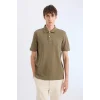 Defacto C1293 Haki %100 Pamuk Regular Fit Kısa Kollu Basic Düz Pike Kumaş Polo Tişört