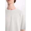 Defacto E0493 Gri %100 Pamuk Boxy Fit Bisiklet Yaka Kısa Kollu Tişört