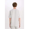 Defacto E0493 Gri %100 Pamuk Boxy Fit Bisiklet Yaka Kısa Kollu Tişört