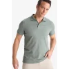 Defacto T5259 Yeşil Slim Fit Dar Kesim Kısa Kollu Dokulu Basic Düz Polo Tişört