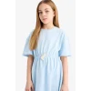 Defacto E5800 Mavi Kız Çocuk Oversize Geniş Kalıp Kısa Kollu Elbise
