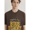 Mavi 0612565-88067 Bugs Bunny Baskılı Kahverengi Tişört