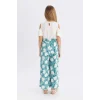 Defacto C5373 Yeşil Kız Çocuk Wide Leg Geniş Bol Paça Çiçekli Beli Lastikli Bürümcük Pantolon