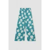Defacto C5373 Yeşil Kız Çocuk Wide Leg Geniş Bol Paça Çiçekli Beli Lastikli Bürümcük Pantolon