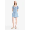 Defacto E0874 Mavi Coool Kare Yaka Çiçekli Bürümcük Kısa Kollu Mini Yazlık Elbise