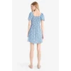 Defacto E0874 Mavi Coool Kare Yaka Çiçekli Bürümcük Kısa Kollu Mini Yazlık Elbise