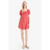 Defacto E0873 Kırmızı Coool Kare Yaka Çiçek Desenli Viskon Kısa Kollu Mini Elbise