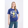 Defacto D9108 İndigo Coool Looney Tunes Regular Fit Baskılı Kısa Kollu Tişört