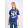 Defacto D9108 İndigo Coool Looney Tunes Regular Fit Baskılı Kısa Kollu Tişört