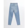 LCW Jeans Indigo Beli Kemerli Mom Fit Kadın Jean Pantolon