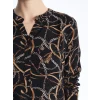 LCW Grace Siyah Kaçık Yaka Desenli Uzun Kollu Kadın Bluz