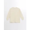 LCW Modest Bej Bisiklet Yaka Nakışlı Kadın Sweatshirt Tunik