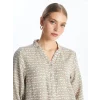 LCW Grace Bej Kaçık Yaka Desenli Kadın Bluz