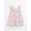LCW Kids Ekru Kare Yaka Kız Bebek Poplin Elbise