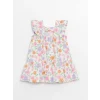 LCW Kids Ekru Kare Yaka Kız Bebek Poplin Elbise