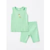 LCW Kids Yeşil Bisiklet Yaka Kız Bebek Bluz ve Şort 2li Takım