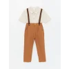 LCW Kids Bej Kısa Kollu Erkek Bebek Gömlek Pantolon ve Pantolon Askısı 3lü Takım