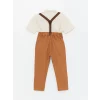 LCW Kids Bej Kısa Kollu Erkek Bebek Gömlek Pantolon ve Pantolon Askısı 3lü Takım