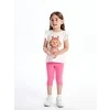 LCW Kids Ekru Bisiklet Yaka Baskılı Kız Bebek Bluz ve Tayt 2li