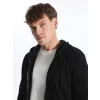 LCW Casual Siyah Kapüşonlu Uzun Kollu Erkek Fermuarlı Sweatshirt