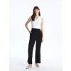 LCWAIKIKI Classic Siyah Beli Lastikli Dokulu Geniş Paça Kadın Pantolon