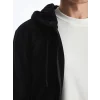 LCW Casual Siyah Kapüşonlu Uzun Kollu Erkek Fermuarlı Sweatshirt