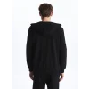 LCW Casual Siyah Kapüşonlu Uzun Kollu Erkek Fermuarlı Sweatshirt
