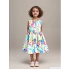 LCW Kids Ekru Bisiklet Yaka Çiçekli Poplin Kız Bebek Elbise