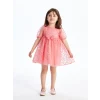 LCW Kids Pembe Bisiklet Yaka Kısa Kollu Dantel Kız Bebek Elbise