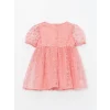 LCW Kids Pembe Bisiklet Yaka Kısa Kollu Dantel Kız Bebek Elbise