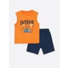 LCW Kids Turuncu Bisiklet Yaka Kolsuz Baskılı Erkek Bebek Atlet ve Şort 2li Takım