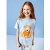 LCW Kids Mavi Bisiklet Yaka Baskılı Kısa Kollu Kız Çocuk Pijama Takımı