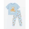LCW Kids Mavi Bisiklet Yaka Baskılı Kısa Kollu Kız Çocuk Pijama Takımı