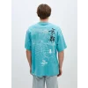 XSIDE Turkuaz Bisiklet Yaka Kısa Kollu Baskılı Penye Erkek Tişört