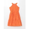 LCW Kids Turuncu Halter Yaka Fisto Detaylı Kız Çocuk Elbise