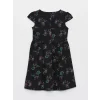 LCW Kids Siyah Bisiklet Yaka Desenli Kısa Kollu Kız Çocuk Elbise
